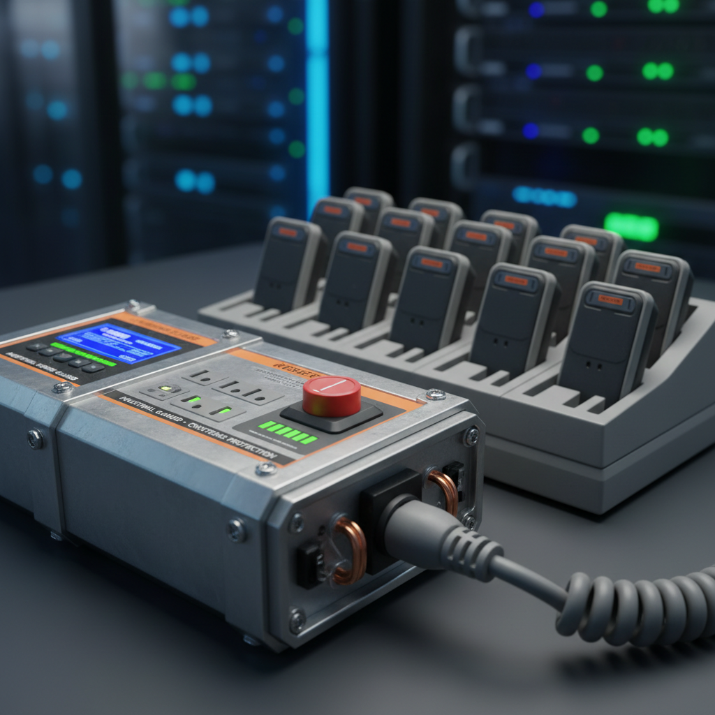 Surge protector detail ensuring pager dock reliability during power fluctuations