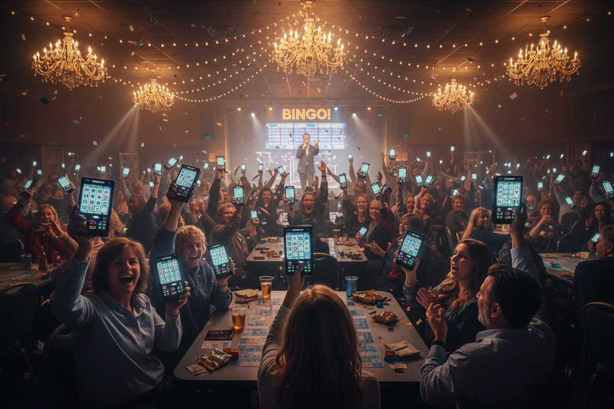 Crowd with lit Turbo Neo units during bingo night