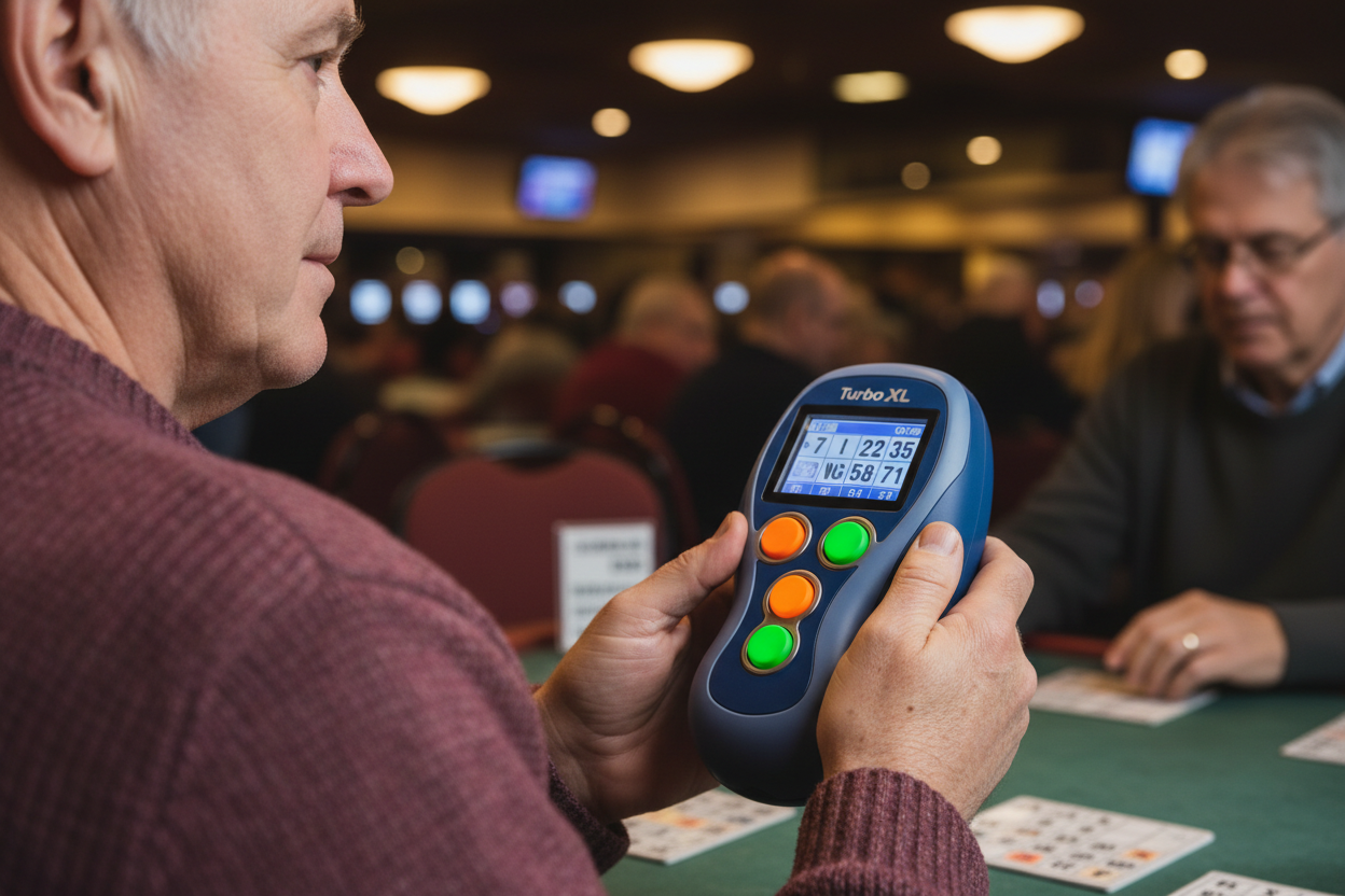 Senior player using Turbo XL handset comfortably