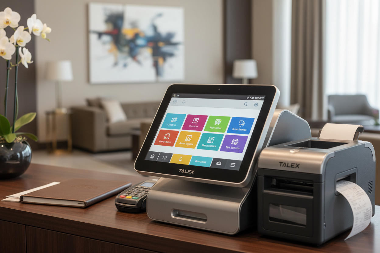 Talex POS terminal at cashier station with printer