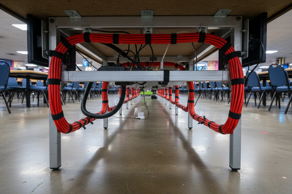 Flash HD cables cleanly routed under table
