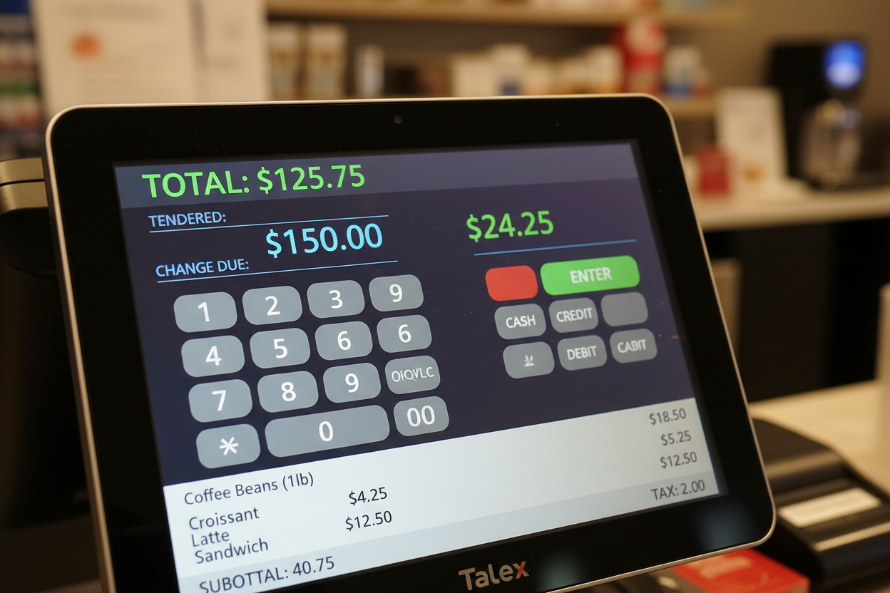 Talex screen showing active transaction